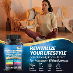 13-in-1 Corti-Soothe Magnesium Blend Capsule — Magnesium Blend (Glycinate, Oxide, & Citrate), Ashwagandha, L-Theanine, Lion's Mane Mushroom, Holy Basil, Ginkgo Biloba, Rhodiola Rosea, Bacopa Monnieri, GABA, Panax Ginseng, Valerian Root, and Magnolia Bark