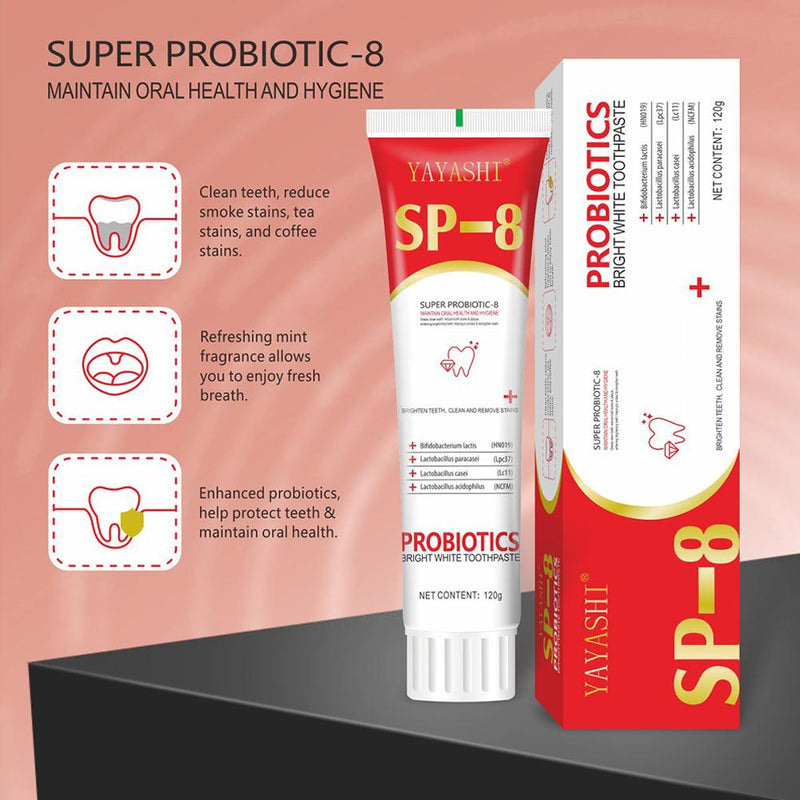 YAYASHI Super Probiotic-8 Toothpaste (120g) | SP-8 Toothpaste for Teeth Whitening, Stubborn Stains, Yellow Teeth, and Fresh Breath