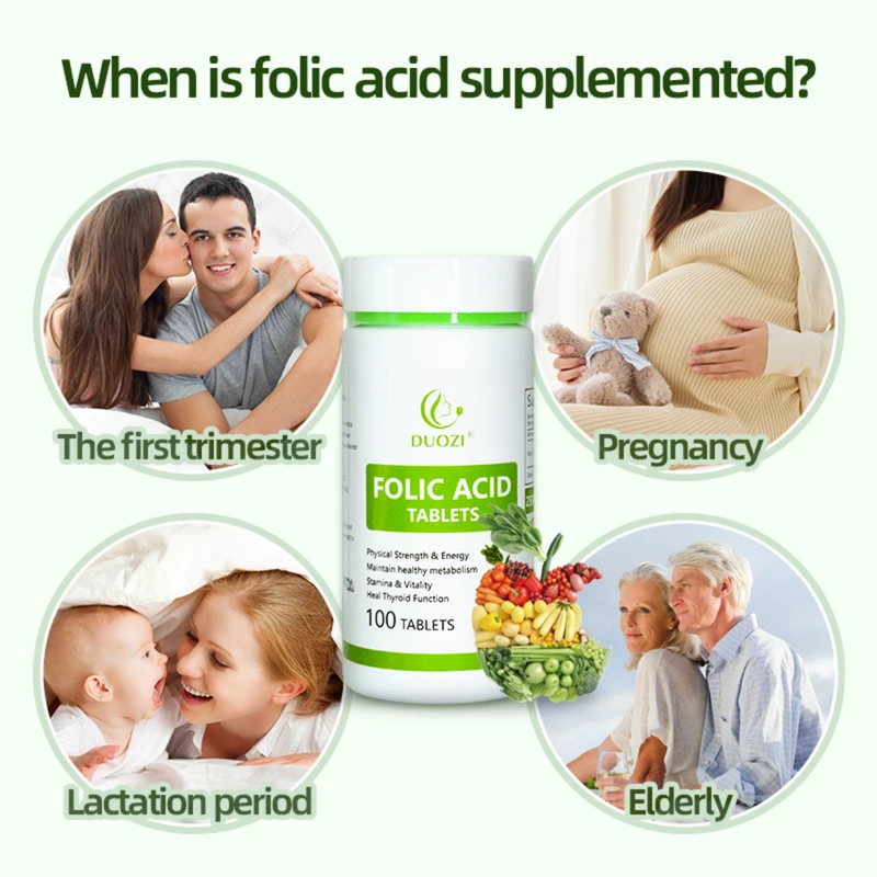 Folic Acid Tablet (100 tablets, 1200mg) | Dietary Supplement for Prenatal, Thyroid Function, Fertility, Energy, and Cell Growth