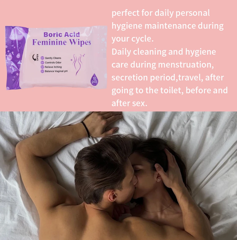 Boric Acid Feminine Wipes (10 pieces) | Yoni Wipes for Vaginal Odor, Itching, pH Balance