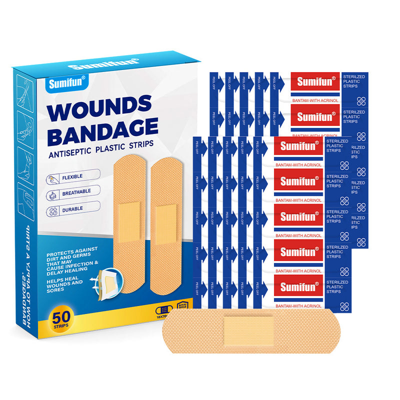 Wounds Bandage (50 strips) | Flexible, Breathable and Durable Antiseptic Plastic Strips