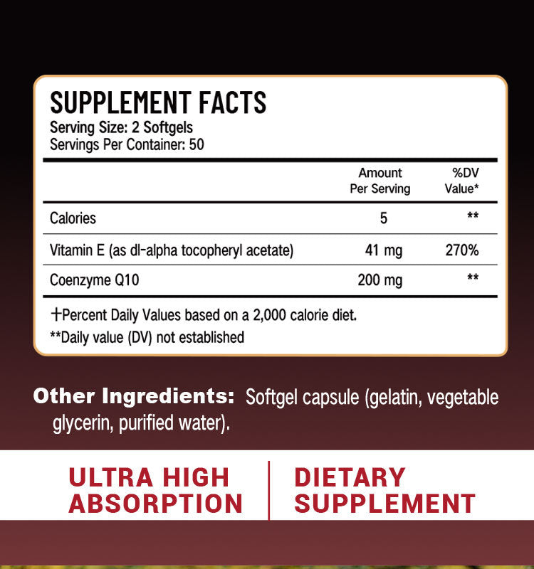 Ultra CoQ10 Softgels with Vitamin E (100 softgels, 200mg CoQ10)
