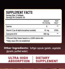 Ultra CoQ10 Softgels with Vitamin E (100 softgels, 200mg CoQ10)