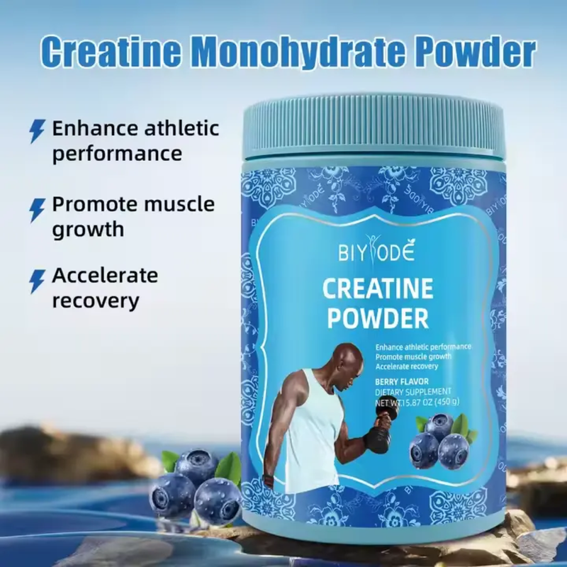 BIYODE Creatine Monohydrate Powder (450g size, 5g Creatine, 90 servings, Berry flavor) | Dietary Supplement for Muscle Growth, Athletic Performance, Muscle Recovery, and Cognitive Function