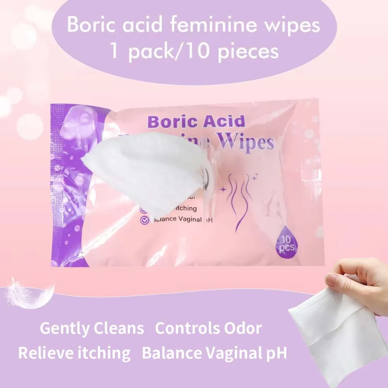 Boric Acid Feminine Wipes (10 pieces) | Yoni Wipes for Vaginal Odor, Itching, pH Balance