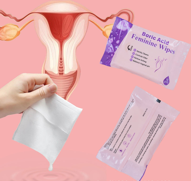Boric Acid Feminine Wipes (10 pieces) | Yoni Wipes for Vaginal Odor, Itching, pH Balance