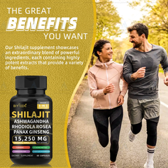 BIYODE 8-in-1 Shilajit Blend Capsules — Shilajit, Panax Ginseng, Ashwagandha, Rhodiola Rosea, Turmeric, Gingko Biloba, Stinging Nettle, and Cordyceps Mushroom (15250mg)