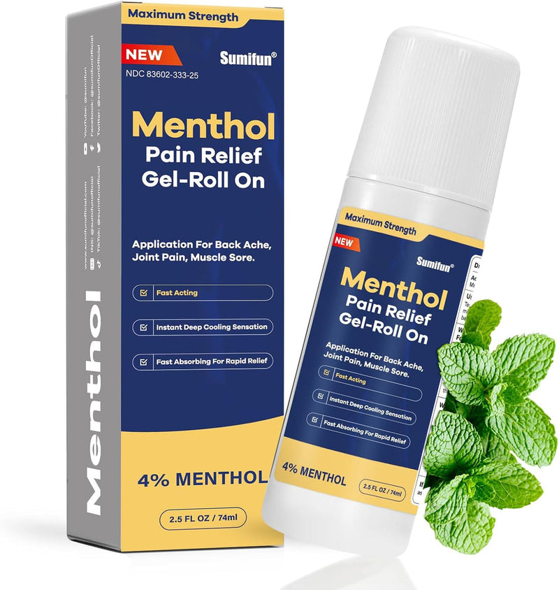 Menthol Pain Relief Gel-Roll On (4% Menthol, 74ml) | Topical Gel for Nerve, Muscle, Neck, Shoulder, Knee, and Back Pain Relief