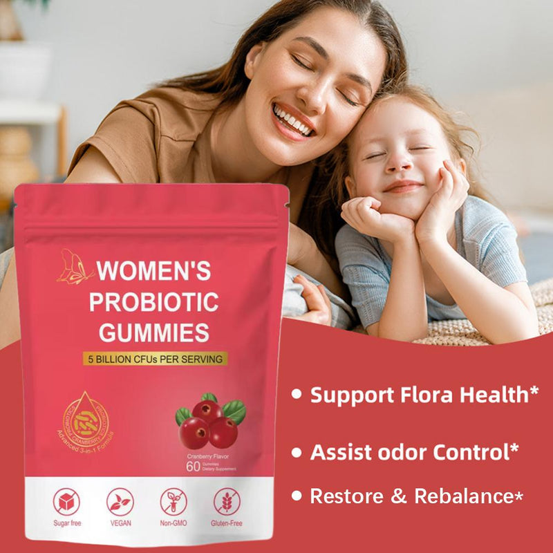 Women's Probiotic Gummies with Cranberry and Prebiotic Fiber (5 billion CFUs)