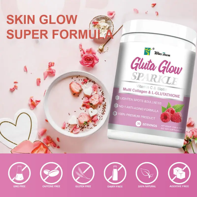 Gluta Glow Sparkle Powder with Multi-Collagen, L-Glutathione, and Vitamin C (300 grams, 30 servings)