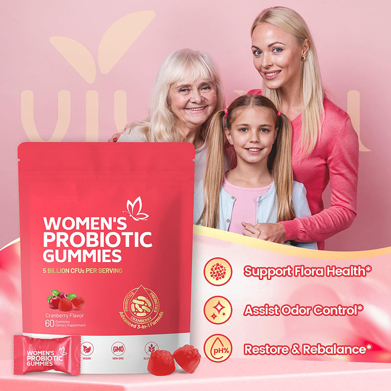 Women's Probiotic Gummies with Cranberry and Prebiotic Fiber (5 billion CFUs)