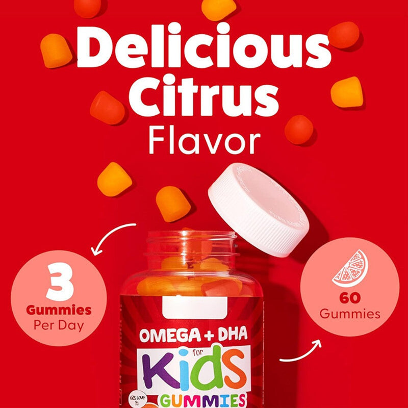 Omega + DHA Gummies for Kids with Omega-3, Omega-6, Omega-9, and Vitamin C (4+ years) | Dietary Supplement for Brain Development, Focus, and Heart Health