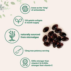 Astaxanthin Capsules (120 softgels, 12mg, from Microalgae)