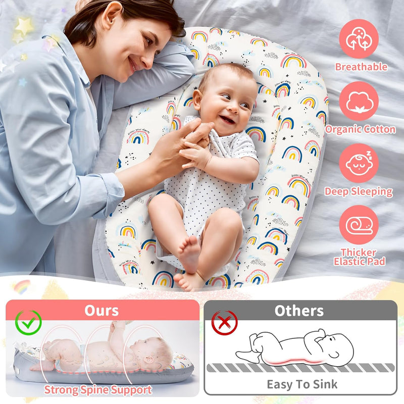 Portable and Ultra-Soft Baby Lounger (0-18 months old, 90*50cm size) | Anti-Pressure Bionic Baby Bed