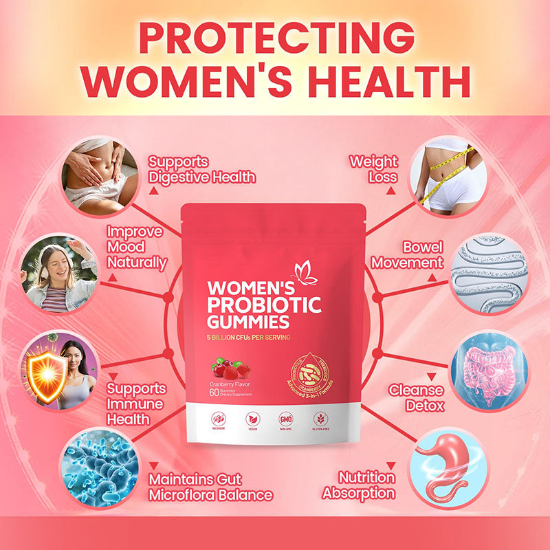 Women's Probiotic Gummies with Cranberry and Prebiotic Fiber (5 billion CFUs)