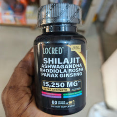LOCRED 8-in-1 Shilajit Blend Capsules — Shilajit, Panax Ginseng, Ashwagandha, Rhodiola Rosea, Turmeric, Gingko Biloba, Stinging Nettle, and Cordyceps Mushroom (15250mg)