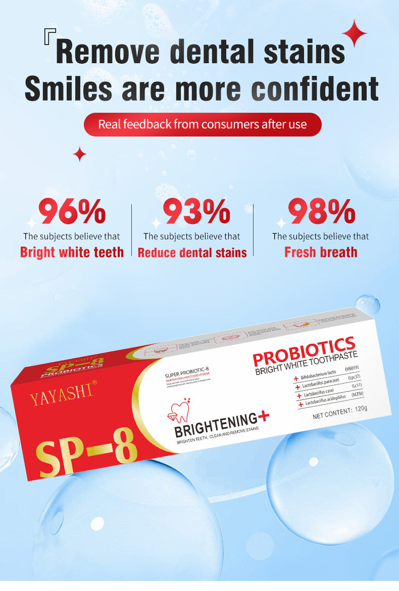 YAYASHI Super Probiotic-8 Toothpaste (120g) | SP-8 Toothpaste for Teeth Whitening, Stubborn Stains, Yellow Teeth, and Fresh Breath