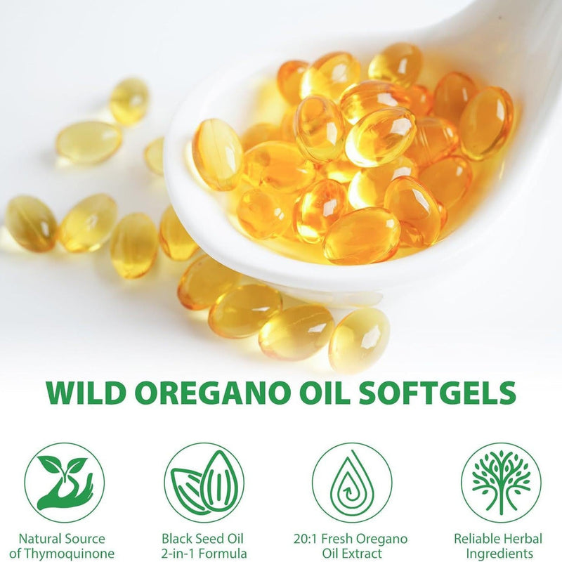 Oil of Oregano Softgels with Black Seed Oil (180 softgels, 6000mg oil of oregano, 200mg black seed oil)