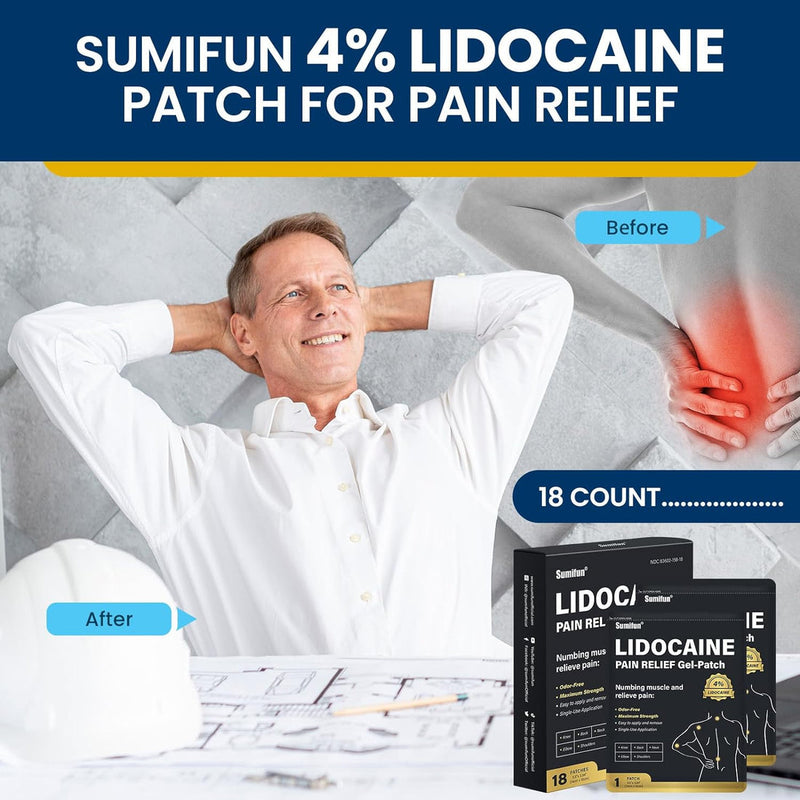 Lidocaine Pain Relief Gel-Patch (4% Lidocaine, 18 patches) | Medicated Patch for Body Aches and Pains