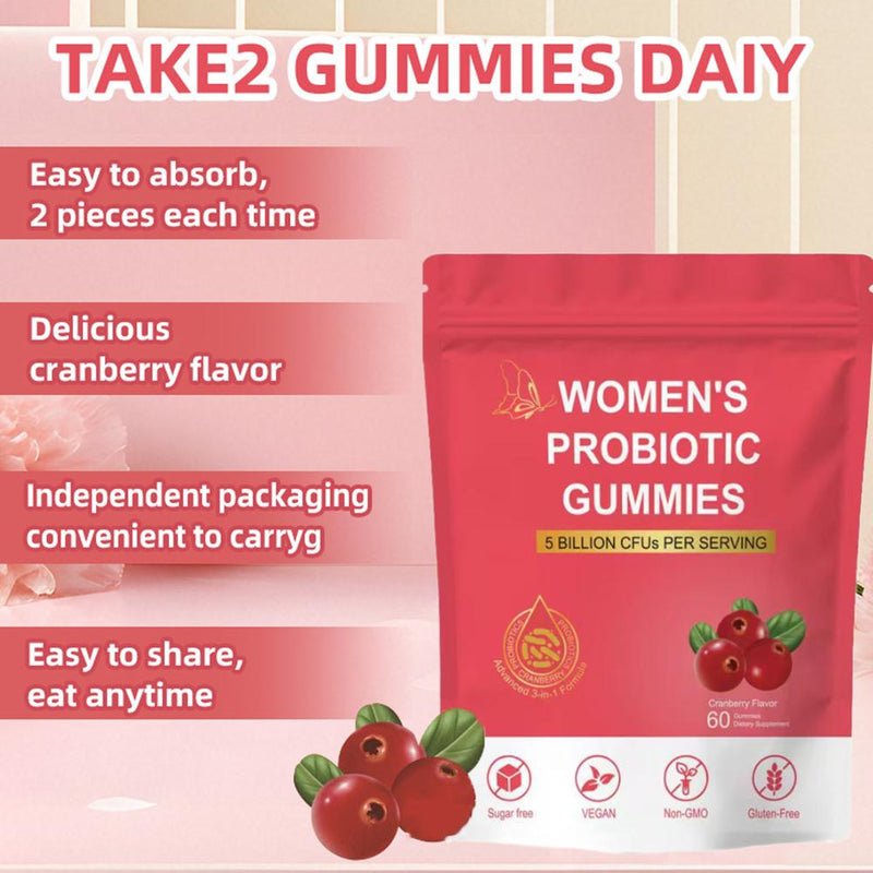 Women's Probiotic Gummies with Cranberry and Prebiotic Fiber (5 billion CFUs)