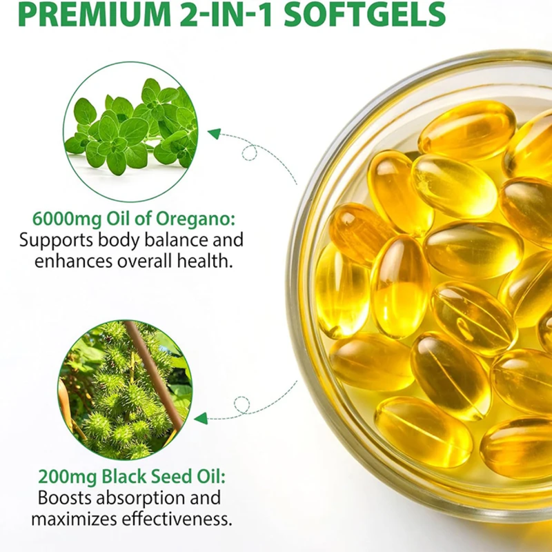 Oil of Oregano Softgels with Black Seed Oil (180 softgels, 6000mg oil of oregano, 200mg black seed oil)