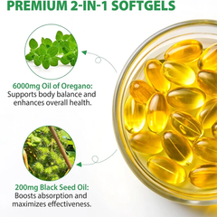 Oil of Oregano Softgels with Black Seed Oil (180 softgels, 6000mg oil of oregano, 200mg black seed oil)