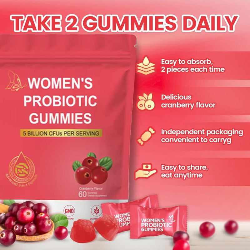 Women's Probiotic Gummies with Cranberry and Prebiotic Fiber (5 billion CFUs)