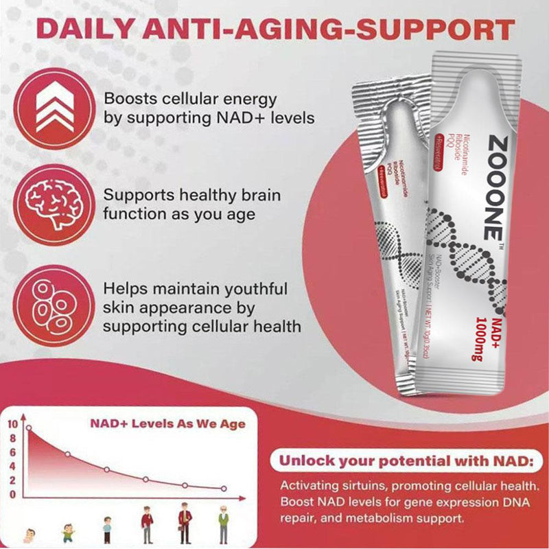ZOOONE NAD+ Drink with Quercetin Phytosome, Resveratrol, and PQQ (30 sachets, 600mg Nicotinamide Riboside) | Dietary Supplement for Healthy Aging, DNA Repair, and NAD+ Booster