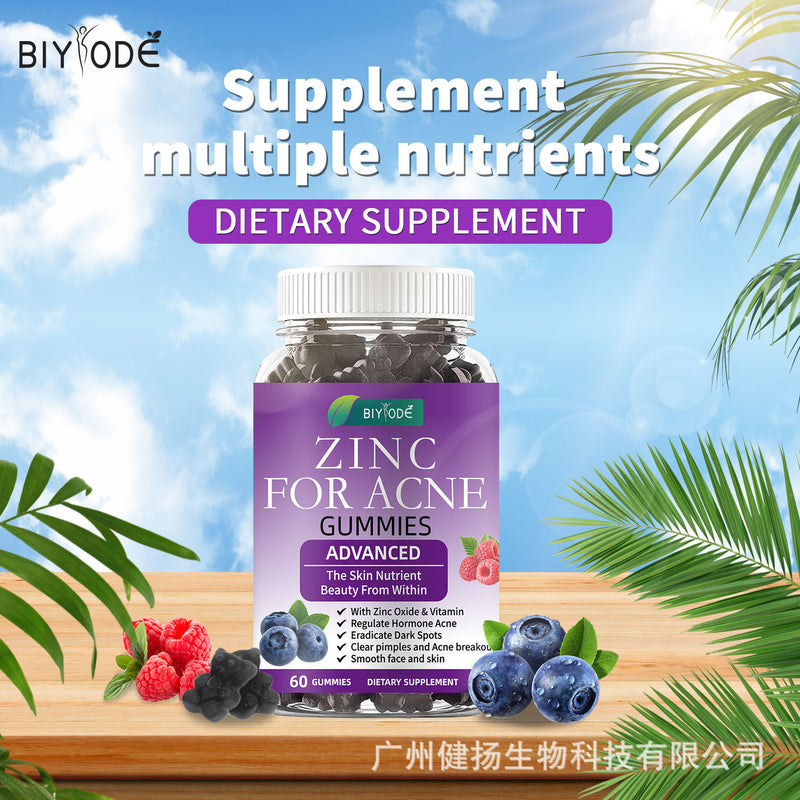 BIYODE Zinc for Acne Gummies | Dietary Supplement for Pimples, Dark Spots, and Acne Breakout