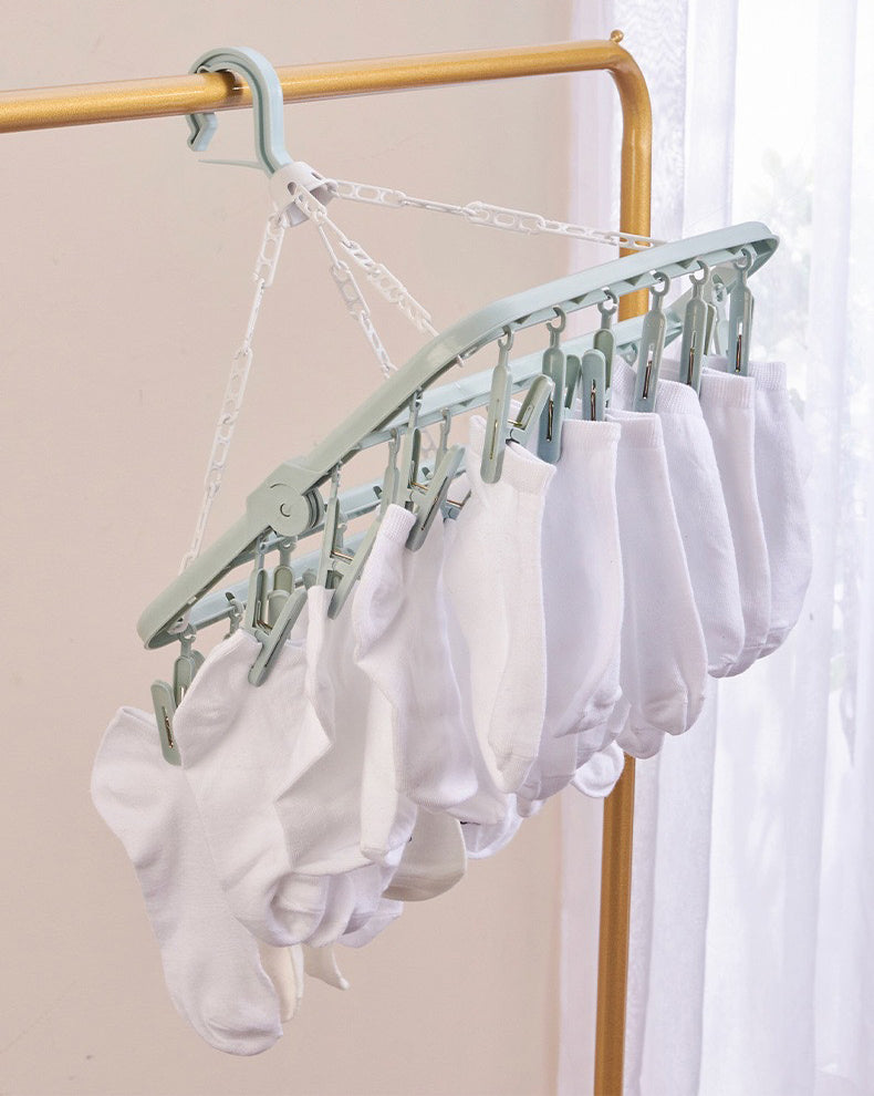 Multifunctional, Foldable and Space-Saving Laundry Hanger (32 pegs) | Plastic and Rotating Hanging Drying Rack