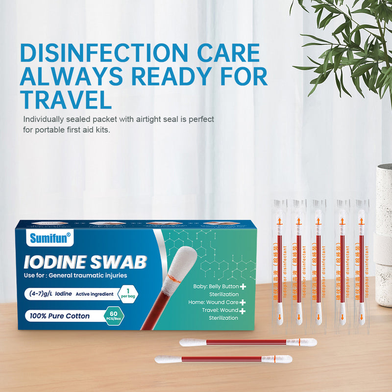 Iodine Swab (60 pieces) | Iodine Solution for Wound Sterilization, Wound Care, and Baby's Belly Button Sterilization