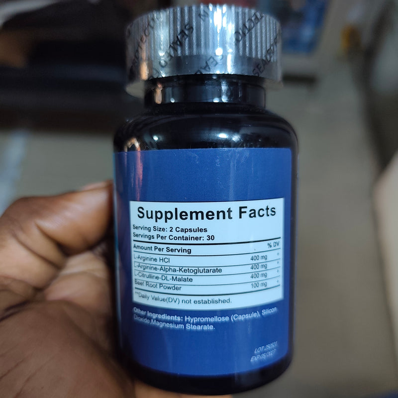 L-Arginine Capsules with L-Citrulline and Beet Root | Dietary Supplement for Strength, Blood Flow, Endurance, Stamina, and Muscle Growth