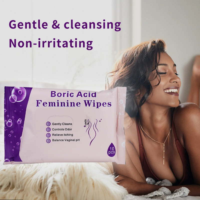 Boric Acid Feminine Wipes (10 pieces) | Yoni Wipes for Vaginal Odor, Itching, pH Balance