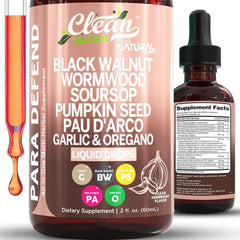 CLEAN NUTRA Black Walnut Drops with Wormwood, Soursop, Pumpkin Seed, Pau D'Arco, and Para Defend Blend