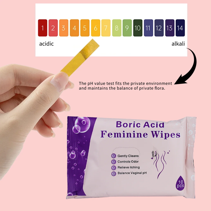 Boric Acid Feminine Wipes (10 pieces) | Yoni Wipes for Vaginal Odor, Itching, pH Balance
