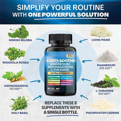 13-in-1 Corti-Soothe Magnesium Blend Capsule — Magnesium Blend (Glycinate, Oxide, & Citrate), Ashwagandha, L-Theanine, Lion's Mane Mushroom, Holy Basil, Ginkgo Biloba, Rhodiola Rosea, Bacopa Monnieri, GABA, Panax Ginseng, Valerian Root, and Magnolia Bark