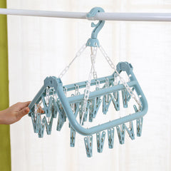 Multifunctional, Foldable and Space-Saving Laundry Hanger (32 pegs) | Plastic and Rotating Hanging Drying Rack
