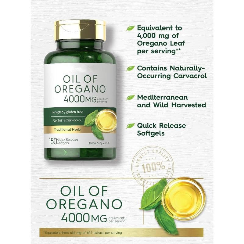 Oil of Oregano Softgels (150 Softgels, 4000mg)