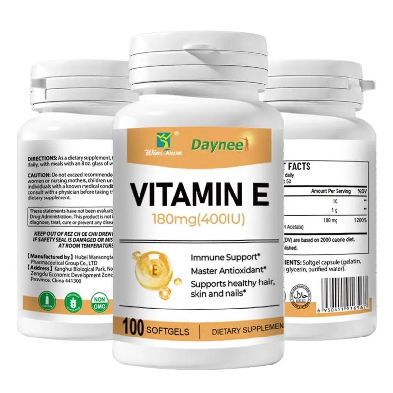Vitamin E Capsule (100 softgels, 180mg) | Dietary Supplement for Skin, Immunity, Eye, Heart, and Antioxidant Protection