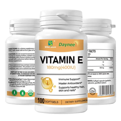 Vitamin E Capsule (100 softgels, 180mg) | Dietary Supplement for Skin, Immunity, Eye, Heart, and Antioxidant Protection