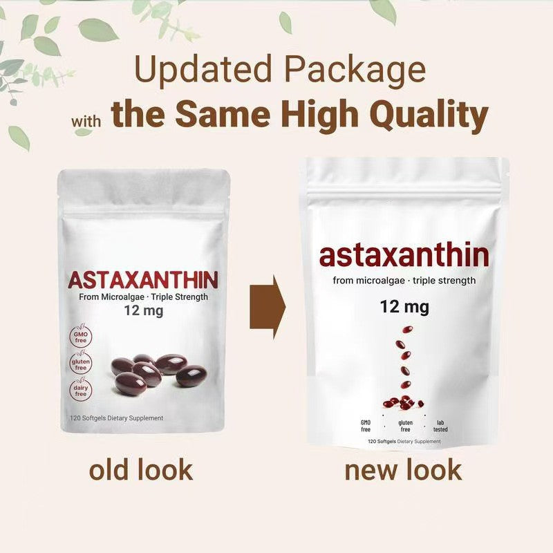 Astaxanthin Capsules (120 softgels, 12mg, from Microalgae)