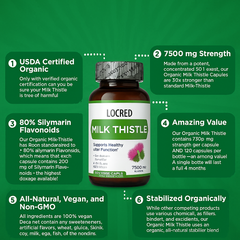 Milk Thistle Capsules (7500mg, 80% Silymarin Flavonoids) | Dietary Supplement for Liver Function, Cholesterol, Blood Sugar, and Chronic Hepatitis
