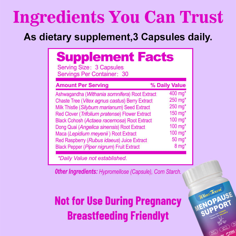 Menopause Support Capsules (90 capsules) with Ashwagandha and Chaste Tree | Dietary Supplement for Mood Swings, Night Sweats, Hot Flashes, Low Sex Drive, and Menopause