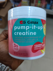 GINAX Pump-It-Up Creatine Powder with Dandelion, Uva Ursi, and Cranberry (275g size, 3g Creatine, Strawberry Lemonade flavor, 50 servings)