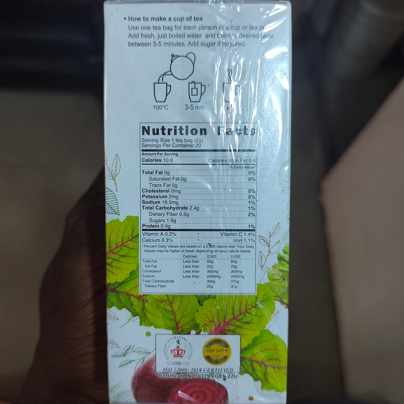 SuperBlend Beetroot Tea (20 teabags) | Herbal Tea for Heart Health, Blood Sugar, and Athletic Performance