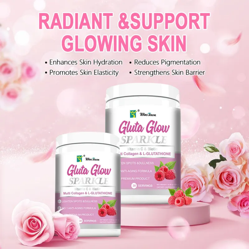 Gluta Glow Sparkle Powder with Multi-Collagen, L-Glutathione, and Vitamin C (300 grams, 30 servings)