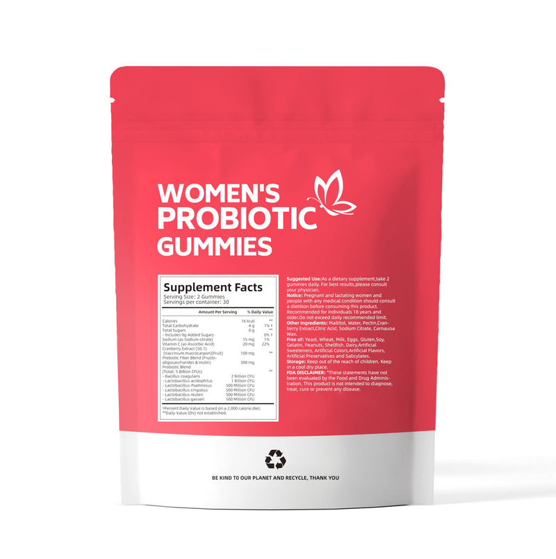 Women's Probiotic Gummies with Cranberry and Prebiotic Fiber (5 billion CFUs)