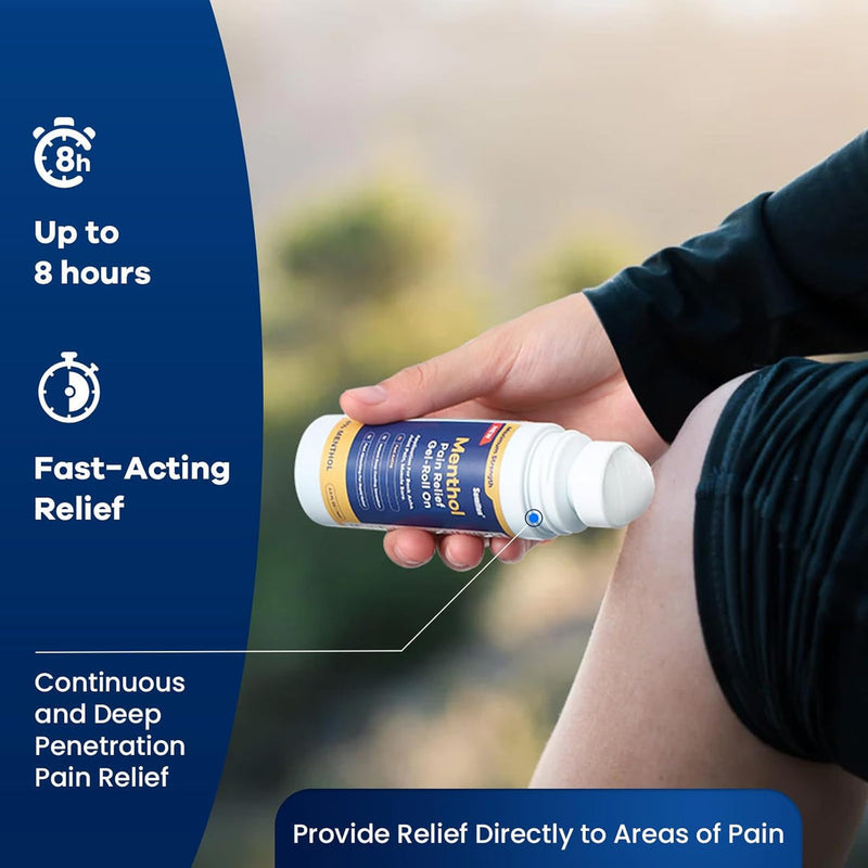 Menthol Pain Relief Gel-Roll On (4% Menthol, 74ml) | Topical Gel for Nerve, Muscle, Neck, Shoulder, Knee, and Back Pain Relief