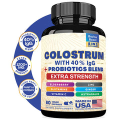 Grass-fed Bovine Colostrum Capsule with 40% Immunoglobulins G, L-Glutamine, Astragalus, Elderberry, and Probiotics (5250mg) | Dietary Supplement for Immunity, Energy, Digestion, and Mood