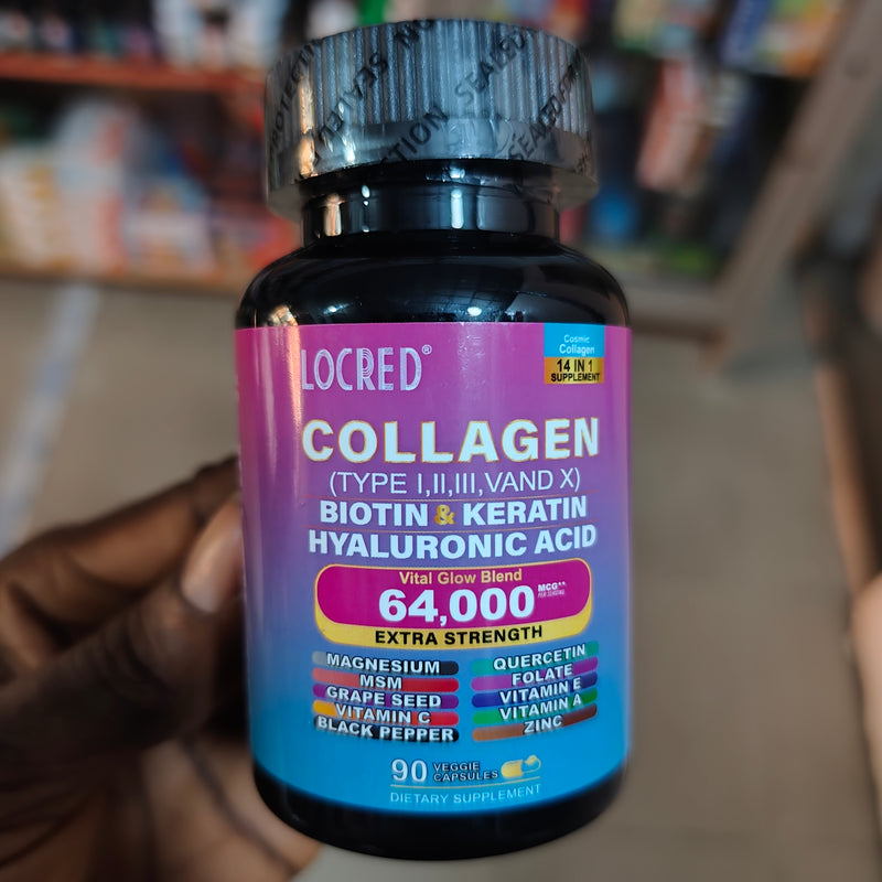 14-in-1 Multi-Collagen Blend Capsules (90 capsules, Type I, II, III, V & X, 64000MCG) — Collagen, Biotin, Keratin, Hyaluronic Acid, Magnesium, Grape Seed, MSM, Vitamins C, E & A, Quercetin, Folate, Zinc, and Black Pepper